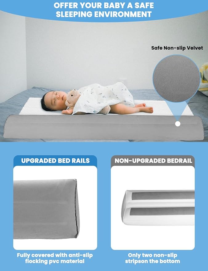 2Pack Inflatable Bed Rails for Toddlers, Non-Slip Bed Bumper with Machine-Washable Cover, Travel Bed Rail for Kids Fits Twin Full Queen King Size Beds, Blow-up Bed Bumper for Hotel, Travel, Home
