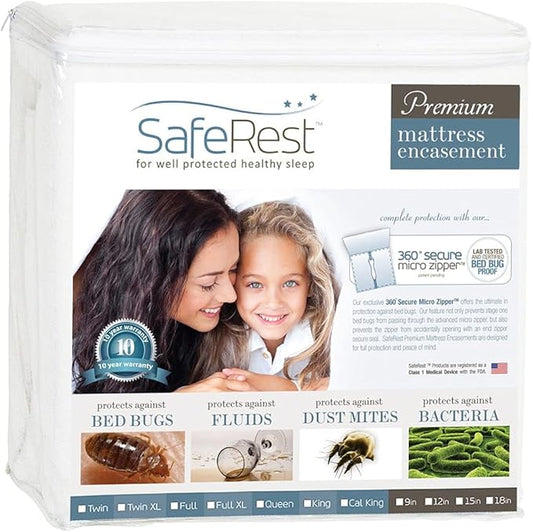 SafeRest Zippered Mattress Protector - Premium 15-18 Inch Waterproof Mattress Cover for Bed - Breathable, Noiseless Washable Mattress Encasement - Queen