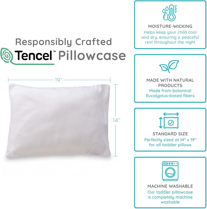 PUREgrace Tencel Toddler Pillowcase – Washable and Soft, Sized for All Toddler Pillows, Breathable and Smooth with Secure Flap Design