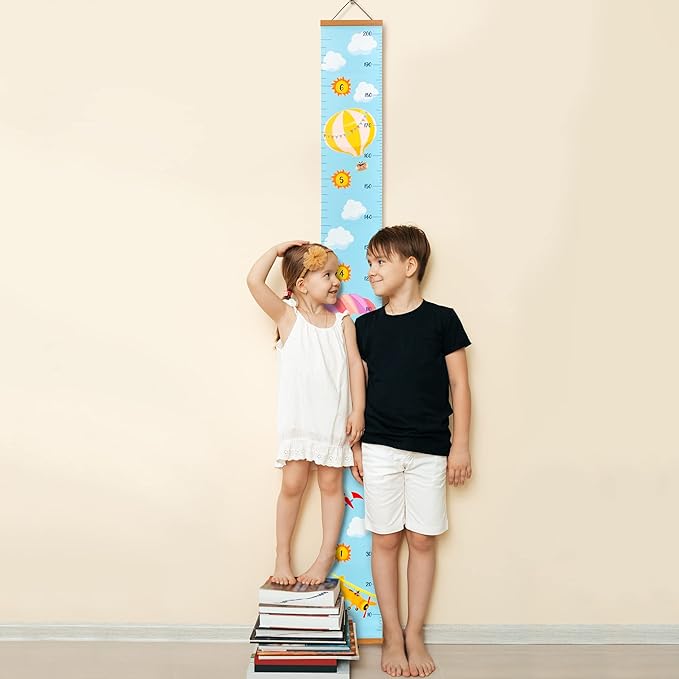 RubyRoo Baby Growth Chart - Growth Chart for Kids - Nursery or Toddler Room Wall Decor for Boy - Removable Roll Up Canvas Children Height Measure Chart with Wood Frame - 7.9" x 79" Adventure Theme