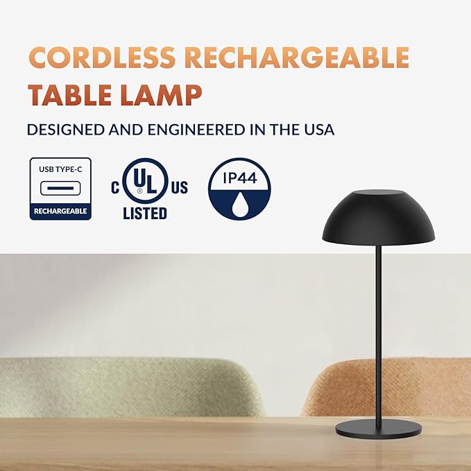 Newhouse Lighting Aurora, Black 2700K Dimmable Cordless USB-C Rechargeable Table Lamp NHTL-AU-BLK, Cordless Desk Lamp for Living Room, Bedroom, Coffee Table, and Other Cozy Home Decor