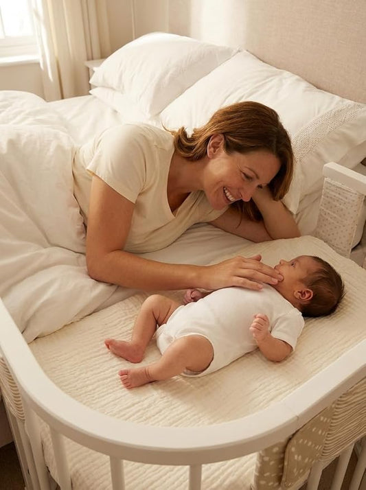 Muslin Bedside Bassinet Sheets 2 Pack, 33x20 Fitted Ultra Soft & Breathable Bedside Sleeper Sheets, Ideal for Baby Girl and Boy, Perfect for Newborns (Beige & Cream)