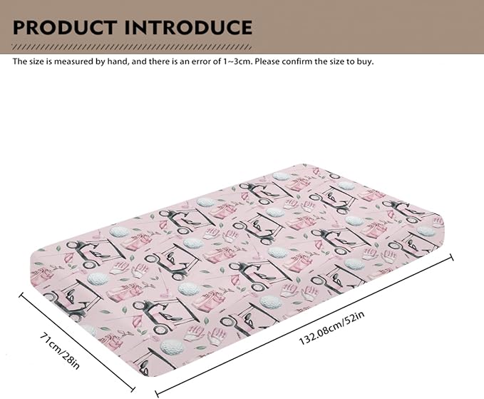 Golf Cart Bag Flag Gloves Pink Fitted Crib Sheet for Baby Girls Boys 52x28Inch Golfing Gear Sports Fitted Crib Sheet Fits Standard Cribs and Toddler Mattresses Golfs Lovers Gift Baby Sheets