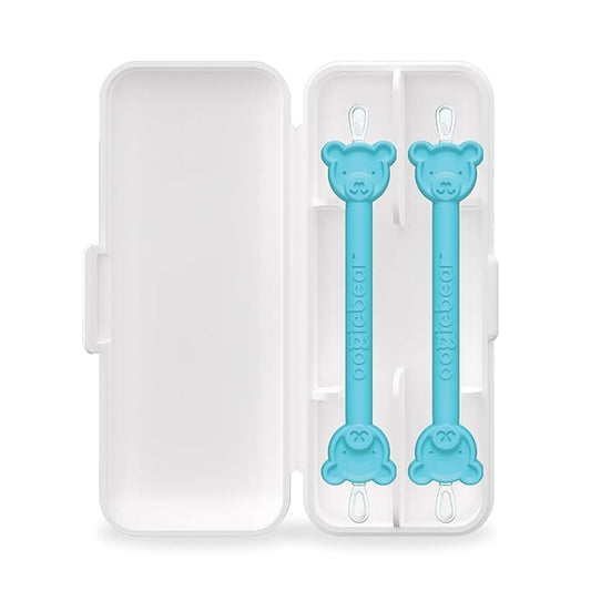 oogiebear: Baby Nose Cleaner & Ear Wax Removal Tool - Safe Booger & Earwax Removal for Newborns, Infants, Toddlers - Dual-Ended - Essential Baby Stuff, Diaper Bag Must-Have, 2 Pack Blue with CASE