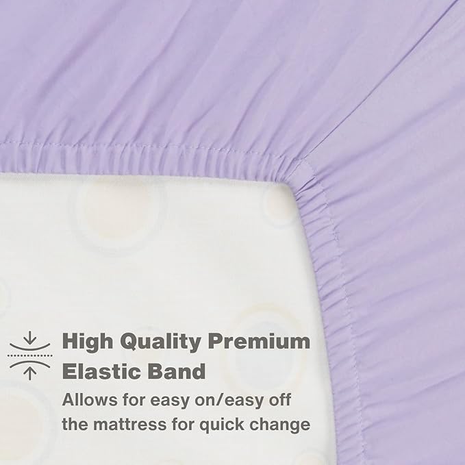 Everyday Kids 2-Pack Fitted Crib Sheets, 100% Soft Breathable Microfiber Baby Sheet, Fits Standard Size Crib Mattress 28in x 52in, White Nursery Sheet and Lavender Nursery Sheet
