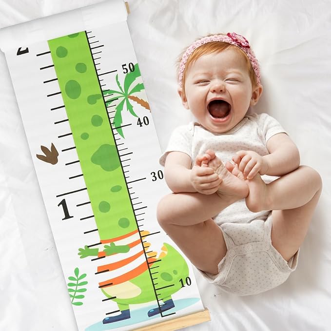 Mibote Baby Growth Height Chart Handing Ruler Wall Decor for Kids, Canvas Removable Height Growth Chart 79" x 7.9" (Dinosaur)