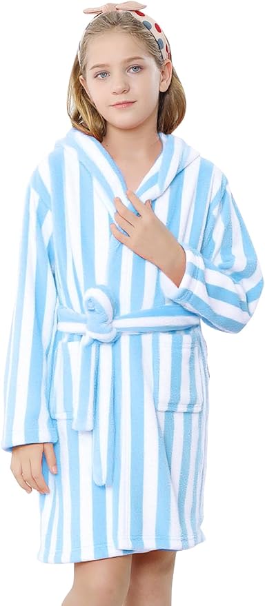 Umeyda Girls & Women Fleece Hooded Robes, Soft Fuzzy Bathrobe Warm Plush Fluffy Bath Robe for Kids Womens