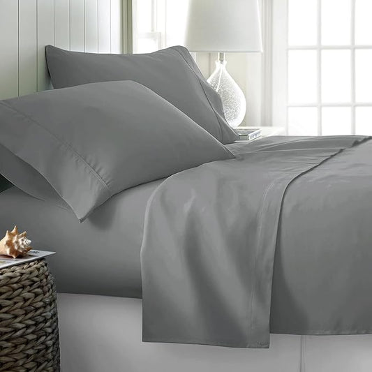 Twin Grey Sheet Set, 4 Piece Microfiber Bed Sheets，Soft Flat Bed Sheets Cover, Hotel Luxury 1800 High Thread Count Comfy Sheets, 21" Deep Pocket Fitted Sheets, Wrinkle Free