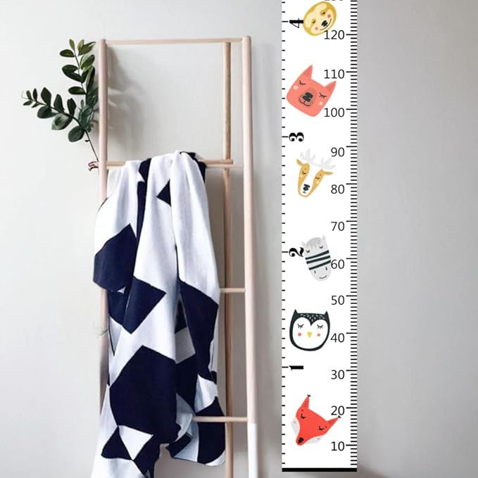 Nustila Cute Animals Growth Chart for Kids Baby Height Chart Ruler Removable Canvas Wooden Frame Hanging Wall Rulers Measurement Charts for Toddler Room Nursery Decor - 79"X7.9" with Black Wood