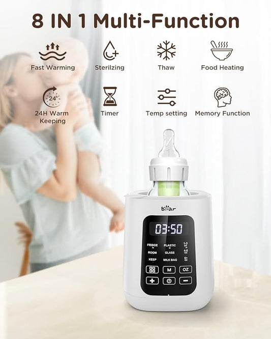 Bear Baby Bottle Warmer, Milk Warmer Breastmilk Bag Formula Fast Warming for New Born Baby Bottles, with Time Temp Control Automatic Shut Off at Home Use