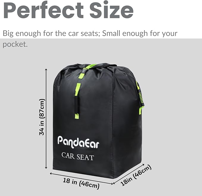 PandaEar Car Seat Travel Bag Backpack for Airplane, Water-Resistant Car Seat Cover with Shoulder Strap for Infant Convertible Seats & Booster Seat, Black