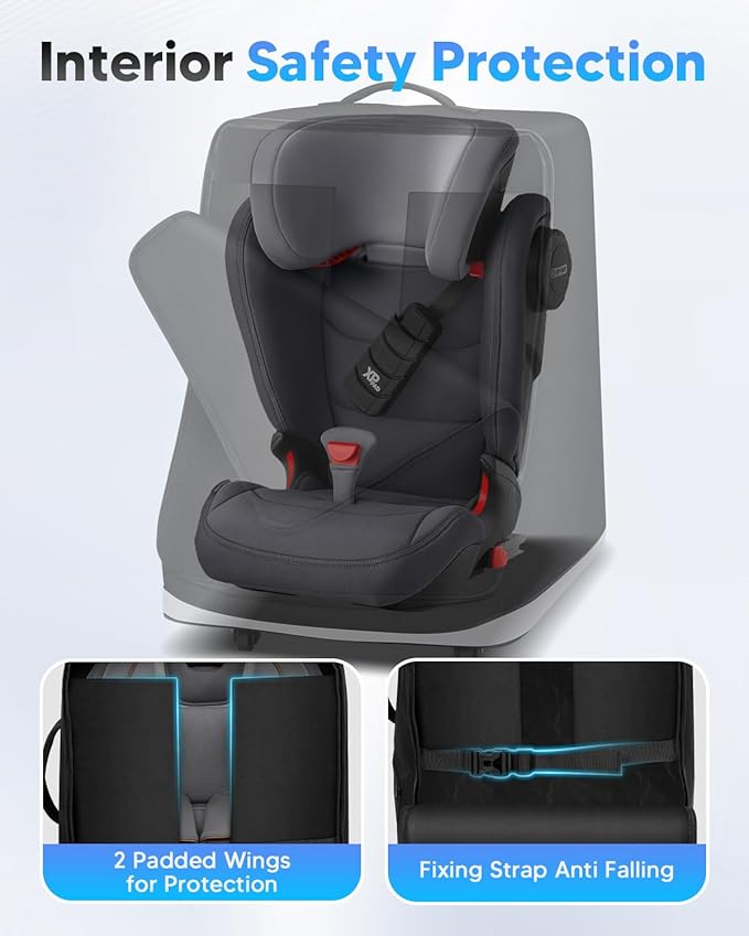 Automiim Car Seat Travel Bag for Airplane with Swivel Wheel, Extendable Height Padded Carseat Travel Backpack Large Storage Bag, Baby Infant Booster Seat Bags for Air Travel
