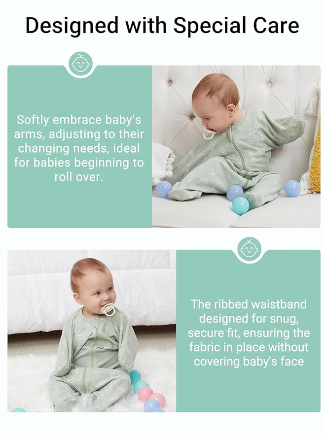 GROWNSY Transitional Swaddle Sleep Sack 3-6 Months, Starfish Design Baby Swaddle Sack, Dual-Zipper for Easy Diaper Changes, Proper Hip Development & Openable Foot Button, 12-20lbs, Green