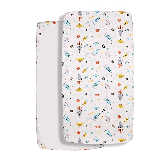 Astronaut Space Galaxy Baby Crib Sheet Outerspace Adventures 100% Soft Breathable Microfiber Baby Sheet Fits Standard Size Crib Mattress 28in x 52in Nursery Sheet -by UOMNY