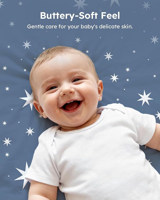 Baby Crib Sheets for Boys Girls, 28x52x8in Fitted Crib Sheet Neutral 3 Pack for Standard Crib and Toddler Mattress, Breathable Soft Microfiber Baby Sheet Grey & Blue Moon