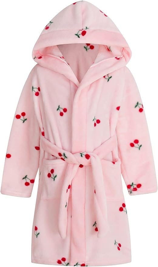 Umeyda Girls Fleece Hooded Robes, Warm Printed Bath Robe for Kids Soft Fuzzy Bathrobe for Gifts