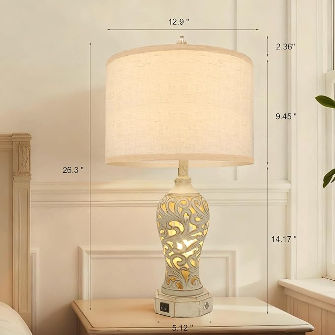 NITEBEE Bedside Lamps Set of 2, Stepless Dimming, 3 Color Temperatures, Bedroom Lamps for Nightstand, Table Lamp with USB Port, Living Room Table Lamp, Farmhouse Lamps for Living Room(Bulbs Included)