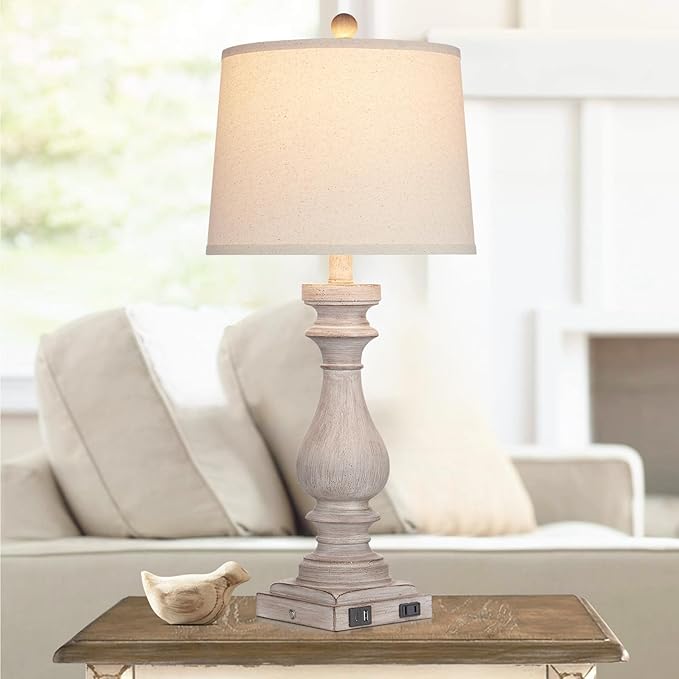 Cinkeda 29" Tall Table Lamp for Living Room Set of 2,Vintage Bedside Nightstand Lamps with USB C+A Ports & AC Outlet,3-Way Dimmable Touch Control Desk Lamp for Bedroom,Color 2
