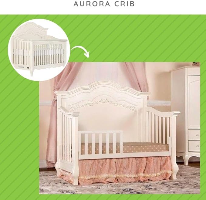 Toddler Bed Safety Guard Rail for Evolur Baby Convertible Cribs - Solid Wood Rail for Convertible Crib to Toddler Bed Conversion - Safety Bed Rail for Children (Ivory Lace Cream, Model 846)