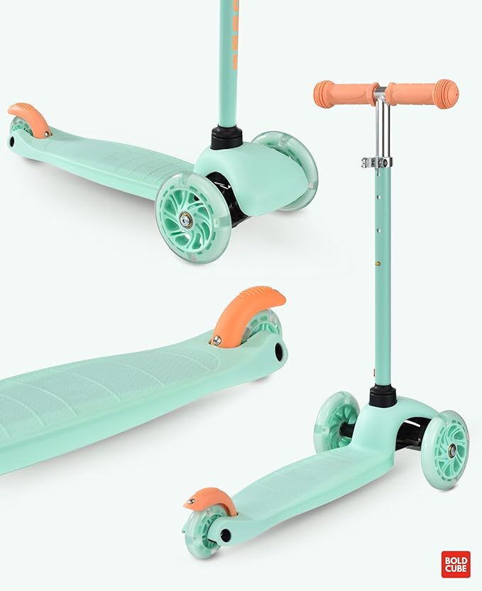 Teeny | 3 Wheel Mint Scooter for Kids & Toddlers Ages 3-6 Years | Flashing Wheels | Height Adjustable 53 to 70 cm | My First Scooter