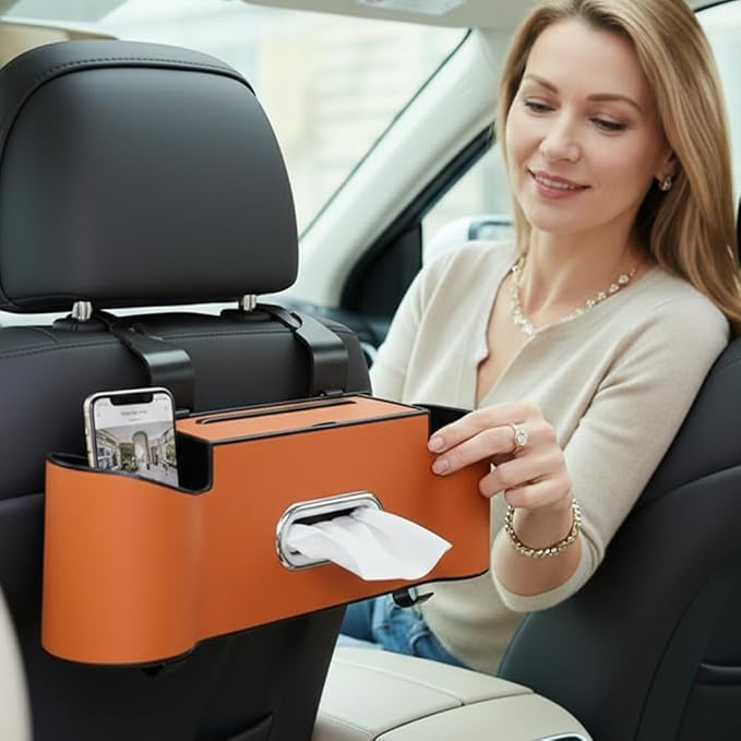 3-in-1 Car Backseat Organizer, 2026 New Multifunctional Back Seat Car Organizer with Cup Holder, Tissue Box, Trash Bin & Hooks for Hold Phones, Snacks, Drinks, Handbags (2, Red)