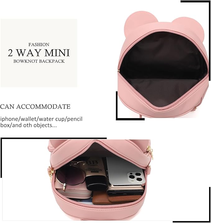 KL928 Girls Mini Backpack Bowknot Polka Dot Cute Small Daypacks Convertible Shoulder Bag Purse for Women