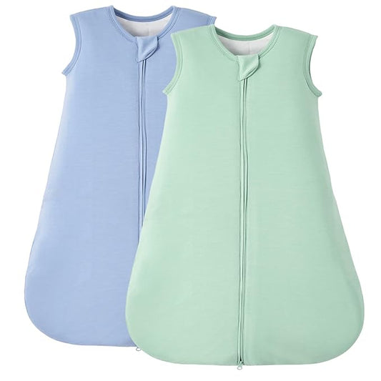 Duomiaomiao 2 Pack Buttery Soft Rayon Made from Bamboo Baby Sleep Sack 0-6 Months 1.0 TOG, Premium Baby Sleeping Bag 2-Way Zipper for Babies
