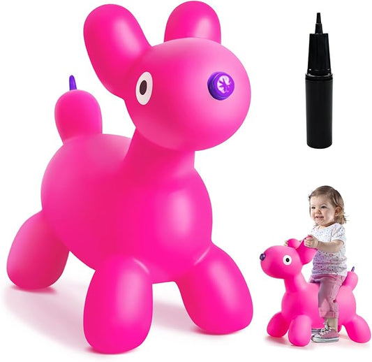 Upper Rider Bouncy Horse Dog Hopper for Toddlers, Bouncy Pals Inflatable Ride-on Animals for Kids, Jumping Horse Hopping Toys Gifts for Boys Girls 18 Months 2 3 4 5 6 Years Old, Pink Balloon Dog