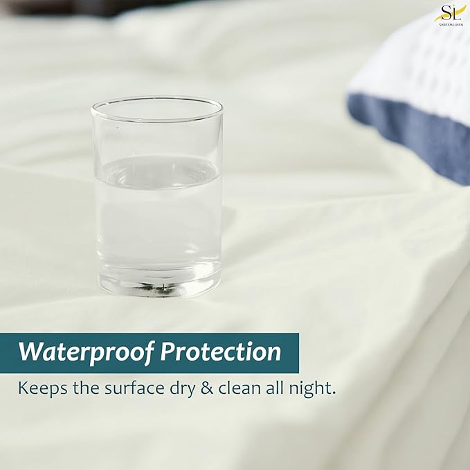 Twin Mattress Protector Fitted Sheet Style - Waterproof Vinyl Mattress Cover, Breathable, Bed Wetting & Spill Protection, Fits Mattresses up to 11.5" Deep (Ivory)