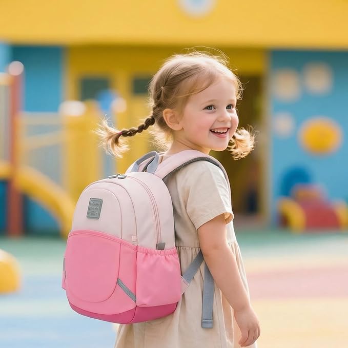 CAMTOP Toddler Backpack for Boys Girls 2-4, Kids Backpacks for Kindergarten Preschool, 12" H Small Bookbag for Daycare Travel (Pink Color-Blocking, 12''- Not fit A4 folder)