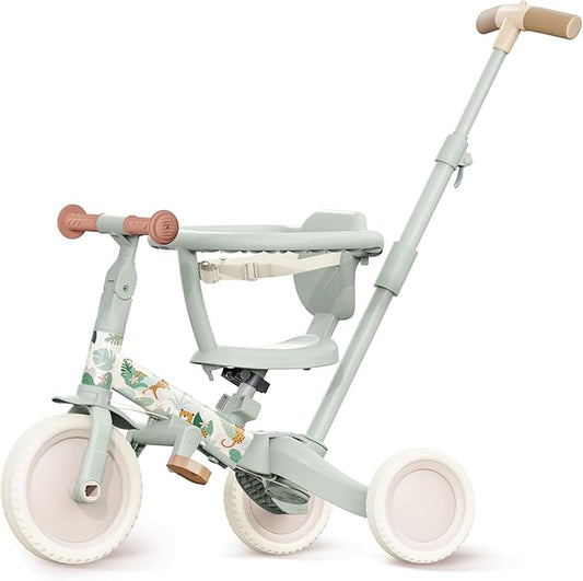 newyoo Lume TR008 Tricycle for Toddlers 1-3, 5-in-1 Push Bike with Parent Handle & Safety Guard, Convertible Balance Bike, Ideal Gift for 1-3 Year Olds, Moss