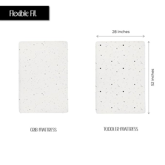Ely’s & Co. Crib Sheets, Baby Girl/Boy Fitted Crib Mattress Sheet Set, 2 Pack, 100% Jersey Knit Cotton, Infant and Toddler Nursery Bedding, Black and White Celestial Print, 28” x 52”