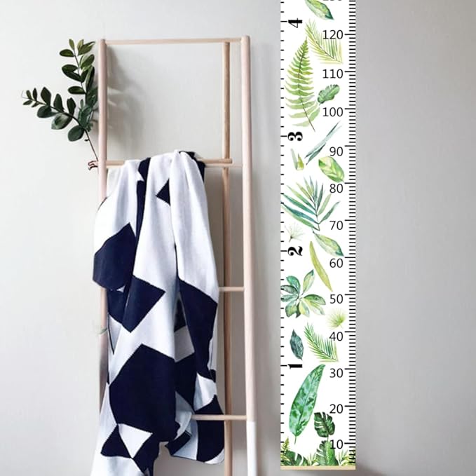 Nustila Green Plants Growth Chart for Kids Baby Height Chart Ruler Removable Canvas Wooden Frame Hanging Wall Rulers Measurement Charts for Toddler Room Nursery Decor - 79"X7.9" with Beige Wood