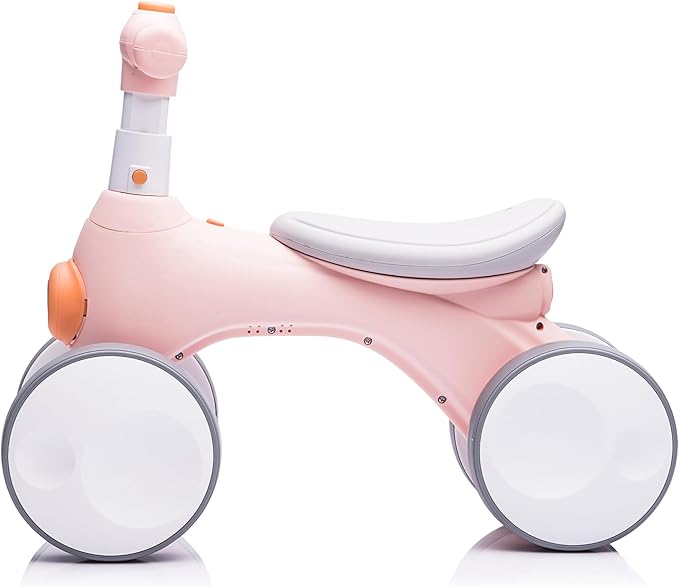 Baby Balance Bike 1 Year Old with Music, Lights, Bubble Machine, 4 Wheels Pedal-Less Toddler Ride on Toys for 12-36 Months Birthday Gift, Toddler boy Toys Ride on car (Pink&Yellow)