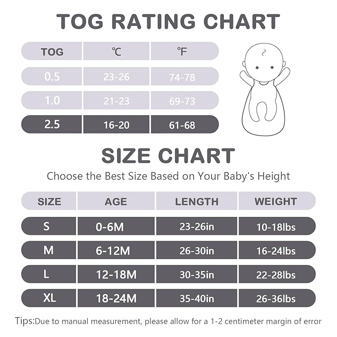 Mosebears Sleep Sack Baby Winter Wearable Blanket with 2-Way Zipper,2.5 TOG Cotton Sleep Sack Unisex (Light Grey, 18-24 Months)