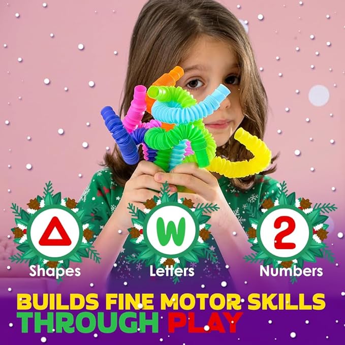 Nutty Toys Mini Pop Tubes - Sensory Toys - Endless Creativity & Fun for Kids and Toddlers |8 Pack Mini| Connect & Pop! Top ADHD Autism Fidget 2025, Unique Boy & Girl Christmas Stocking Stuffers Idea