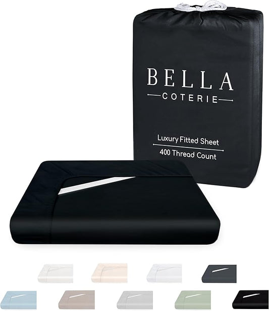 Bella Coterie Luxury Bamboo Viscose Queen Size Fitted Sheet | 100% Organically Grown | Ultra Soft | Cooling for Hot Sleepers | 18" Deep Pocket [Black]