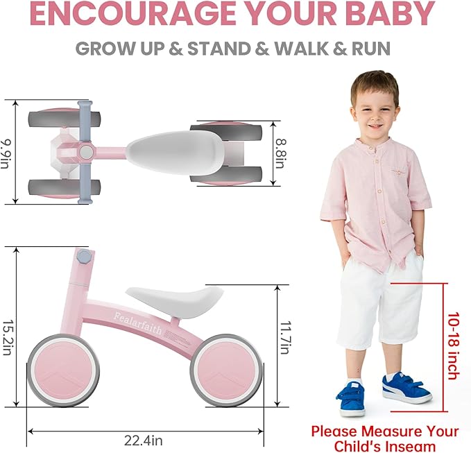 Baby Balance Bike for 1 Year Old Boys Girls, Toddler First Bike with 4 Colorful Lighting Wheels | 10-36 Month Toddler Balance Bike | First Birthday Gifts (Baby Pink)