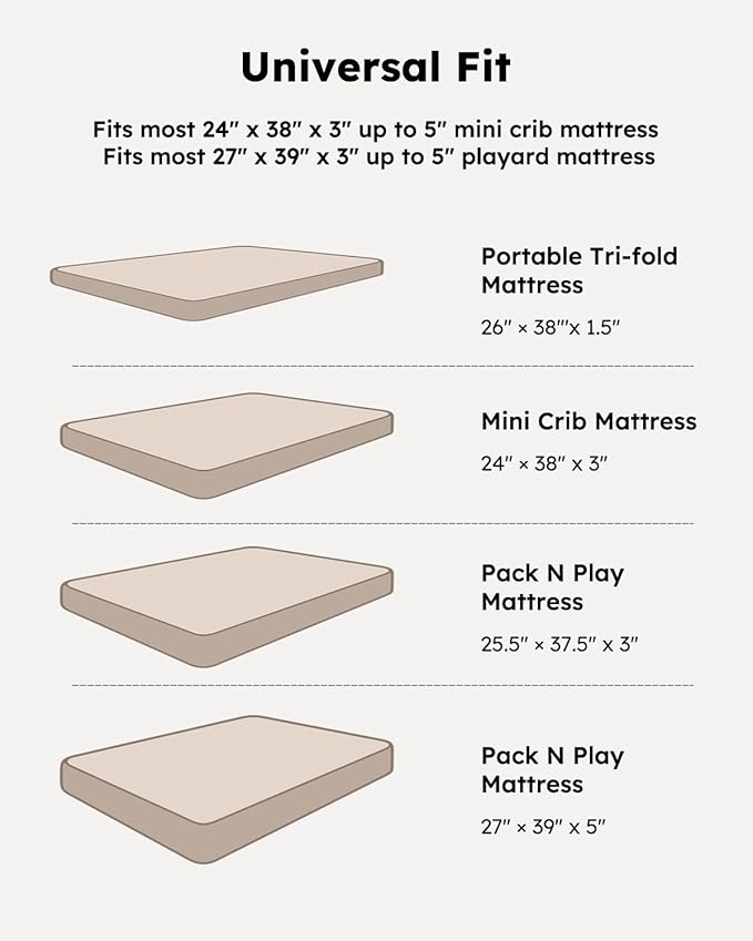 Pack and Play Sheets Fitted, Mini Crib Sheets 2-Pack for Pack N Play Mattress, Stretchy Playpen Sheet for Boys Girls, Softness and Breathable, 38" x 26"