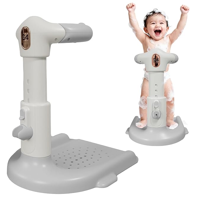 Baby Bath with Shower Stand Support ,Baby standing support Adjustable Toddler Shower Tower with Anti-Pinch & Anti-Slip Design,Infant Safety,Ideal Gift for baby standing bath 6-36 Months(Gray)