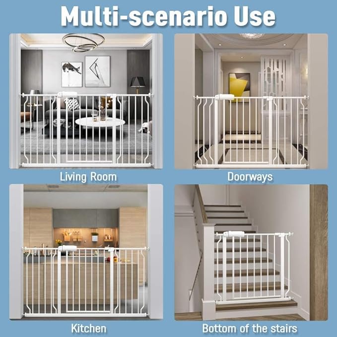 ALLAIBB Extra Wide Pressure Mount Baby Gate Auto Close White Metal Child Dog Pet Safety Gates with Walk Through for Stairs,Doorways,Kitchen and Living Room (62.20-71.26"/158-181cm)