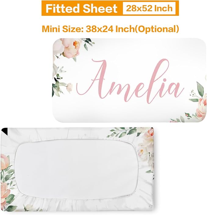 Custom Baby Bedding Set: Personalized Pink Deer Antlers Bedding, Baby Blanket Fitted Sheet Changing Cover Nursery Rug Gift Idea Room Decor