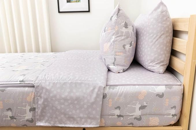 Beddy's Fairytale Unicorn Girls Durable Zipper Bedding for Kids, Bed in a Bag, Purple Sheets & Comforter with Unicorns Design, Includes Pillowcase & Pillow Sham Easy to Make & Wash
