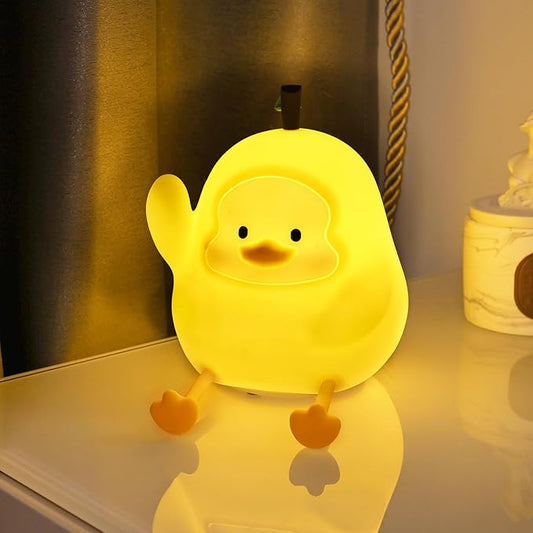 loatme Night Light for Kids, Rechargeable Dimmable Silicone LED Nightlight with 7 Colors, Baby Nursery Night Lamp, Touch Squishy Lamp, Cute Gifts for Girls, Boys, Toddler Room Decor, Yellow Duck