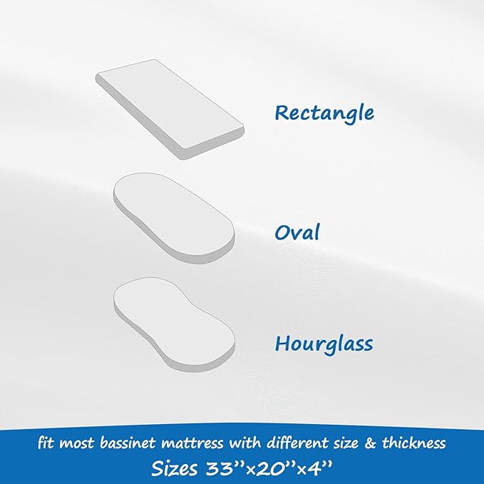 Bassinet Mattress Pad Cover Fit for Baby Delight/Mika Micky/Dream On Me Lotus/ANGELBLISS/KoolerThings (3 in 1) Bedside Sleeper, Waterproof Bassinet Mattress Protector Quilted Bassinet Sheets 2 Pack