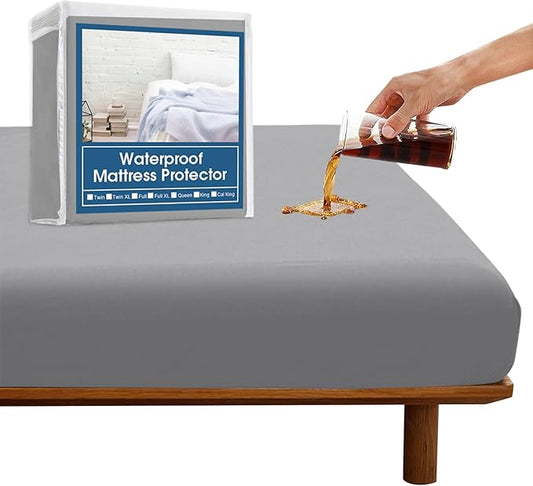 SPRINGSPIRIT Full Size Waterproof Mattress Protector, Full Mattress Cover Pad Waterproof with Deep Pocket up to 14’’, Bed Fitted Sheet, Gray Color
