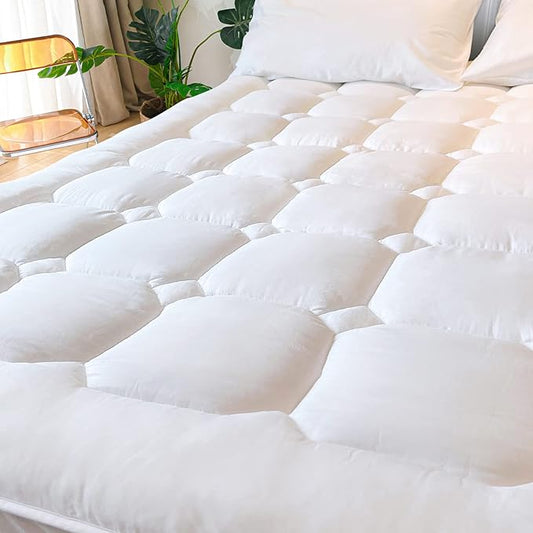 UNILIBRA King Size Mattress Pad Cooling Rayon from Bamboo, Quilted Fitted Mattress Protector Pillow Top Mattress Cover with Deep Pocket Up to 21 Inches, Ultra Soft Filling Mattress Topper