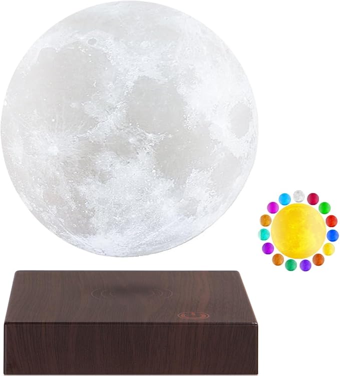 VGAzer Moon Lamp 3D Printing Magnetic Levitating Moon Light Lamps for Home、Office Decor, Creative Gift-6 Inch,Has 16 Colors 20 Modes