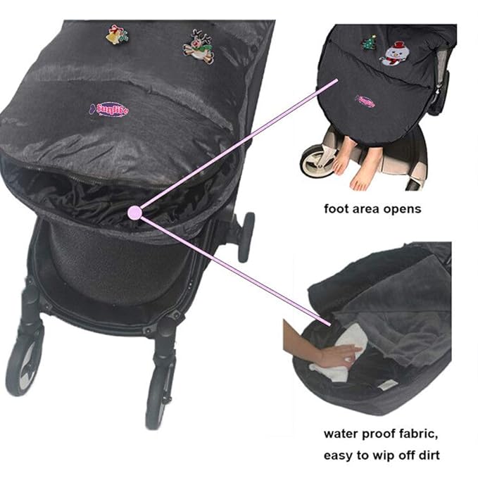 Christmas DIY Play Fun Waterproof Winter Stroller Bunting Bag Toddler,Width Adjustable, Anti-Dirt,Foot Area Open, Hoodie, All Features Needed for Baby Stroller Footmuff