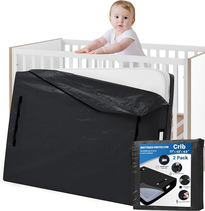 Mattress Bags for Moving and Storage, BETU Waterproof Mattress Protector Crib Mattress Cover with 8 Heavy Duty Handles and Zipper Extra Thick Moving Supplies for Bed Reusable (52x28x6.5 Black)